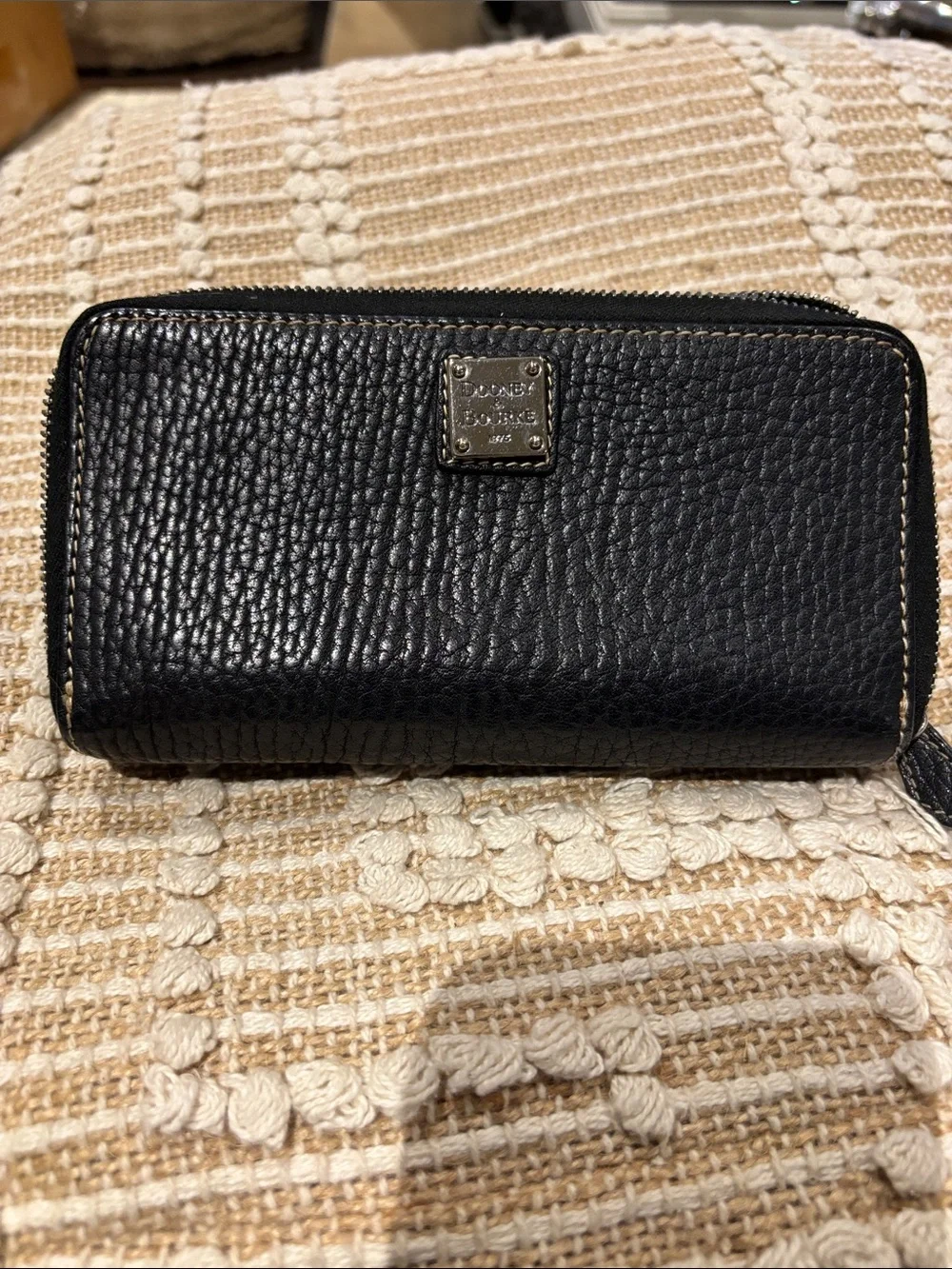 Dooney & Bourke Black Pebbled Leather Zip Card Holder